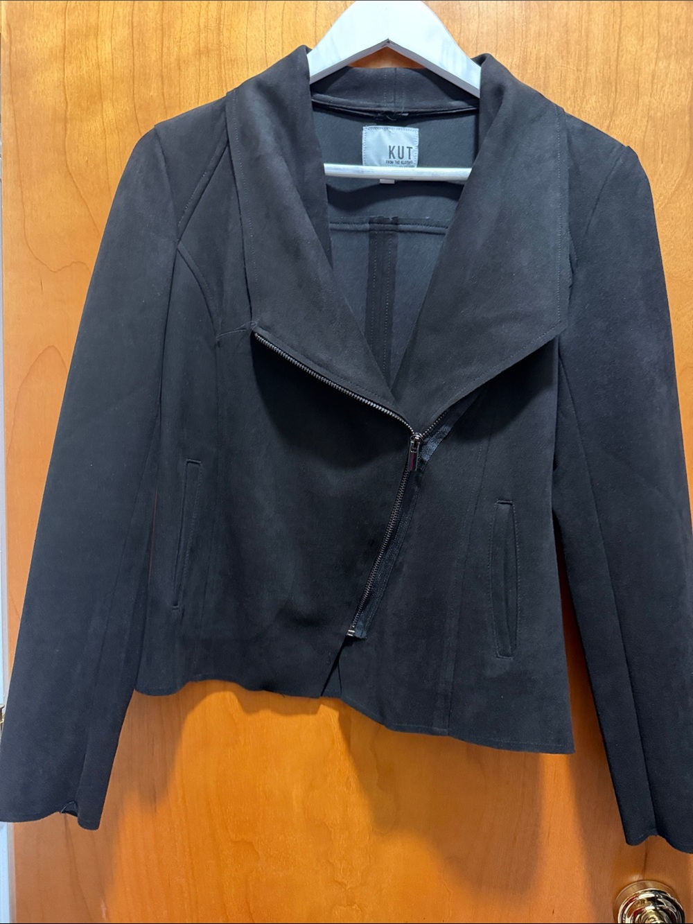 Kut from the Kloth Black Suede Asymmetrical Zip Moto Jacket